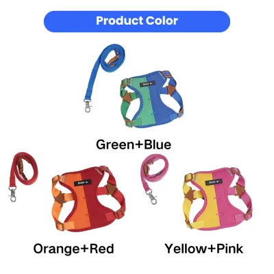 dog harness and leash set available in green blue orange red and yellow pink colors