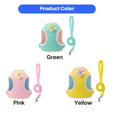 Pet Harness Vest Set in Green Pink Yellow with Matching Leash pet harness vest set green pink yellow colors with matching leash breathable mesh adjustable harness for cats and small dogs