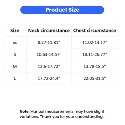 Dog Harness Size Chart XS S M L Neck and Chest Measurement Guide dog harness size chart xs s m l neck chest circumference measurement guide small dog harness sizing