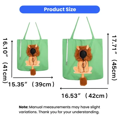 Cartoon Lion Pet Carrier Bag Size Guide 15.35in 16.53in | Petfairs cartoon lion pet carrier bag size chart 15.35 inch 16.53 inch small pet tote dimensions