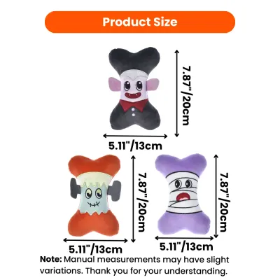 Infographic showing the dimensions of the Halloween dog toys: 7.87 inches in height and 5.11 inches in width.