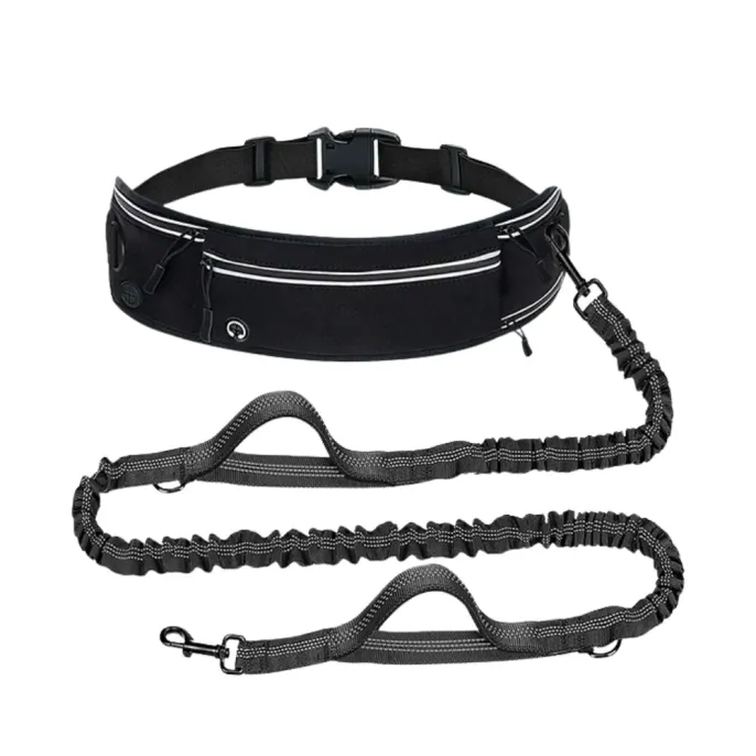 black dog running leash belt hands free adjustable waist leash with elastic rope