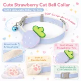 Soft Adjustable Strawberry Cat Bell Collar Breathable Washable Design soft breathable cat collar with bell plush strawberry design adjustable safety buckle
