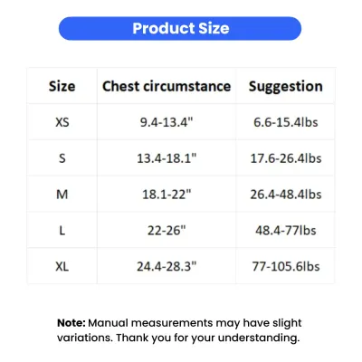 dog harness size chart xs to xl chest circumference and weight guide for small medium large dogs