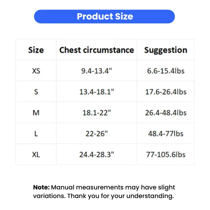 dog harness size chart xs to xl chest circumference and weight guide for small medium large dogs