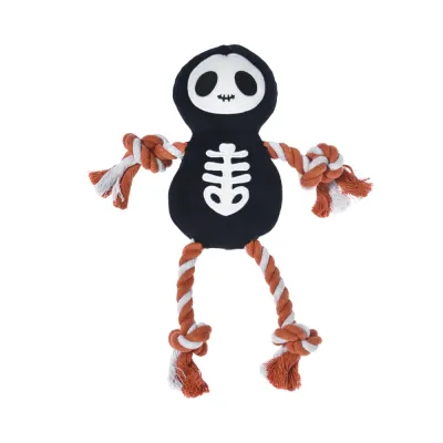 Halloween Skeleton Dog Rope Toy Durable Plush Chew Toy Bulk Halloween skeleton dog rope toy with plush body and cotton rope limbs for aggressive chewers
