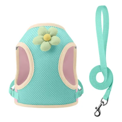 Green Pet Harness Vest with Matching Leash Breathable Mesh green pet harness vest with matching leash breathable mesh adjustable soft harness for small pets