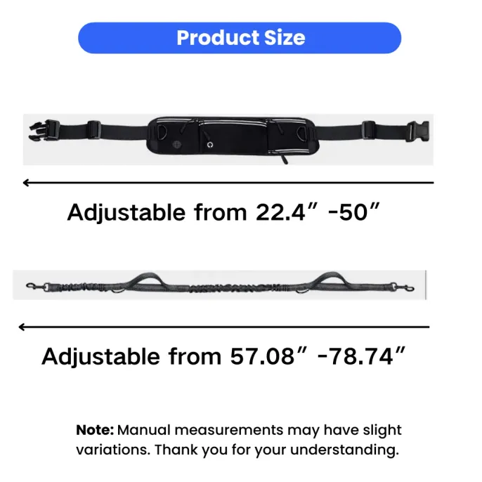 adjustable dog leash belt size waist 22 to 50 inches leash length up to 78 inches