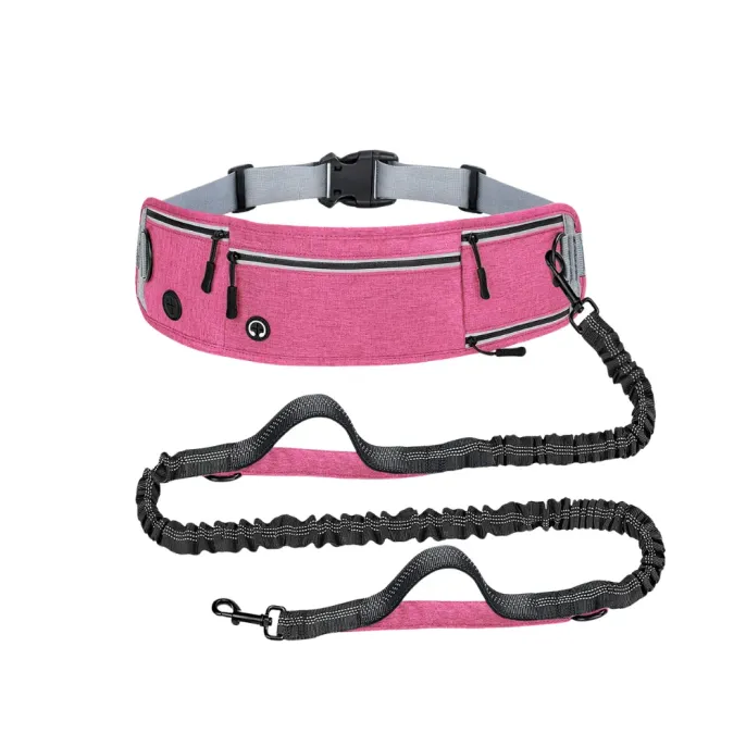 pink hands free dog leash belt lightweight jogging leash adjustable waist