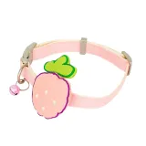 Pink Strawberry Cat Bell Collar Soft Adjustable Pet Collar Wholesale pink strawberry cat collar with bell adjustable soft fabric pet collar close up