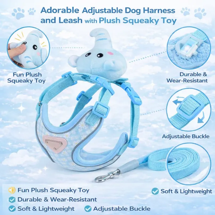 adjustable dog harness with plush squeaky toy durable buckle soft lightweight material
