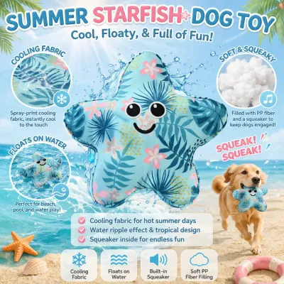 Summer Starfish Dog Toy Cooling Floating Squeaky | Petfairs Wholesale cooling floating starfish dog toy squeaky summer dog toy water play pet toy