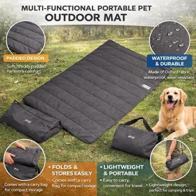 Waterproof Foldable Dog Outdoor Mat Portable Pet Travel Mat Features | Petfairs waterproof foldable dog mat padded portable pet outdoor mat with carry bag