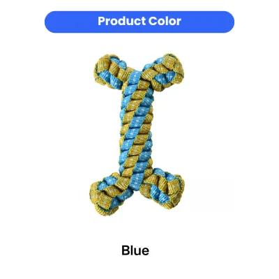 Blue Rope Dog Toy Bone Shape | Durable Chew Toy for Dogs Bulk | Petfairs blue braided rope dog toy bone shape durable chew toy for small and medium dogs