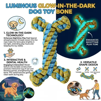 Glow in the Dark Rope Dog Toy | Luminous Chew Toy for Night Play | Petfairs glow in the dark rope dog toy luminous dog chew toy for nighttime play and visibility