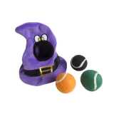 Interactive Dog Toy Set with Tennis Balls – Halloween Witch Hat Plush Toy Bulk interactive dog toy set with plush witch hat and colorful tennis balls for dogs