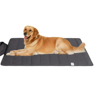 Portable Dog Outdoor Mat for Large Dogs Waterproof Grey | Petfairs large dog lying on waterproof portable outdoor dog mat grey oxford fabric