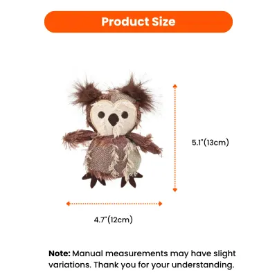 Hippie Owl Cat Toy Size Dimensions Size chart for petfairs owl cat toy showing height of 5.1 inches and width of 4.7 inches.