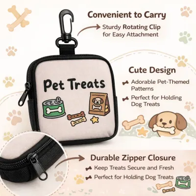 Dog Treat Pouch Features Clip Zipper Durable Pet Snack Bag dog treat pouch durable zipper rotating clip portable pet snack storage bag features