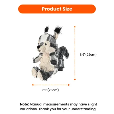 Squirrel Plush Dog Toy Dimensions Size Chart Product size chart for squirrel dog toy showing 8.6 inches height and 7.9 inches width.