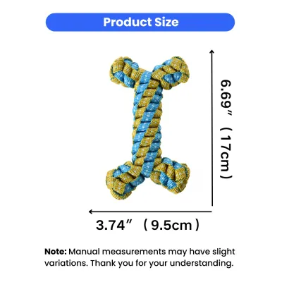 Rope Dog Toy Size Guide 6.69in 3.74in | Dog Chew Toy Dimensions | Petfairs rope dog toy size dimensions 6.69 inches length and 3.74 inches width dog chew toy measurement chart