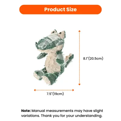 Alligator Plush Dog Toy Dimensions Size Chart Product size chart for alligator dog toy showing 8.1 inches height and 7.5 inches width.