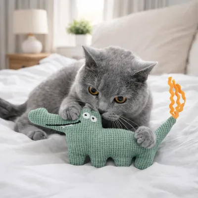 cat biting alligator catnip toy plush interactive toy for indoor cats soft fabric