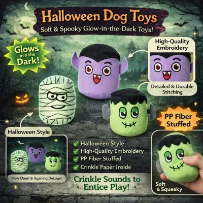 halloween dog toys glow in the dark plush squeaky crinkle paper pet toys
