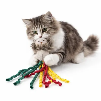 Interactive Lion Cat Toy with Cat Playing – Catnip Plush Toy Wholesale | Petfairs cat playing with lion cat toy with ribbons catnip plush interactive cat toy bulk