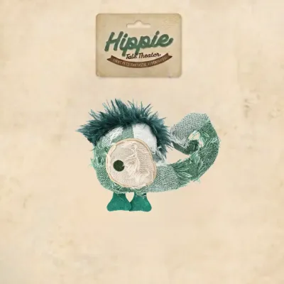 Hippie Tale Theater Chameleon Cat Toy Packaging Hippie Tale Theater branded chameleon catnip toy with vintage style cardboard packaging from petfairs.
