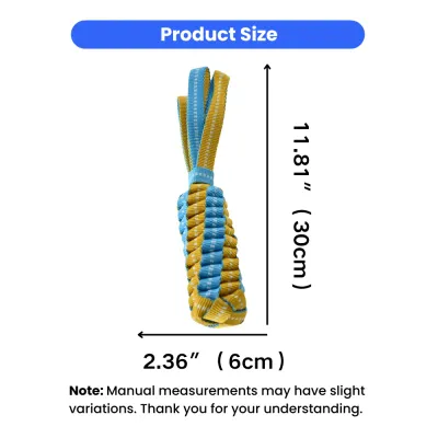 Dog Tug Toy Size 11.8 Inch | Rope Chew Toy Dimensions | Petfairs dog tug toy size 11.8 inch length and 2.36 inch width braided rope chew toy dimensions