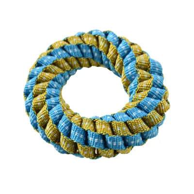 Braided Ring Dog Toy Bulk | Durable Polyester Dog Chew Toy Petfairs durable braided ring dog toy made of polyester webbing for chewing and tug of war