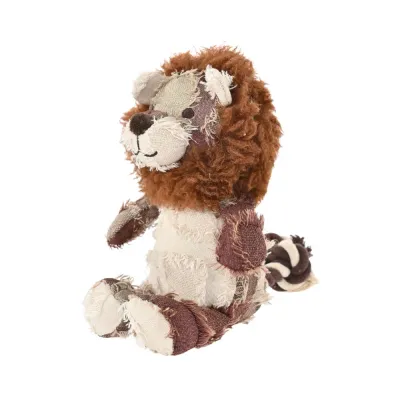 Lion Shaggy Patchwork Plush Dog Toy Lion plush dog toy featuring a shaggy brown mane and vintage patchwork fabric design.
