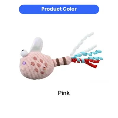 pink fish shaped cat toy with ribbons and catnip for cats