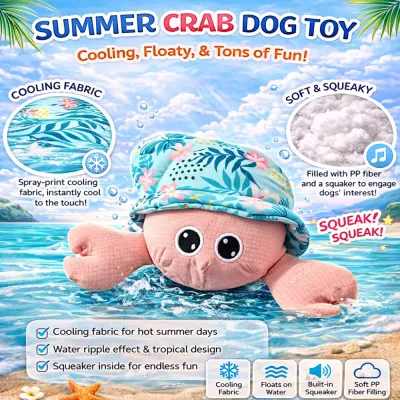 Cooling Floating Crab Dog Toy with Squeaker | Petfairs crab dog toy cooling fabric floating squeaky dog toy features