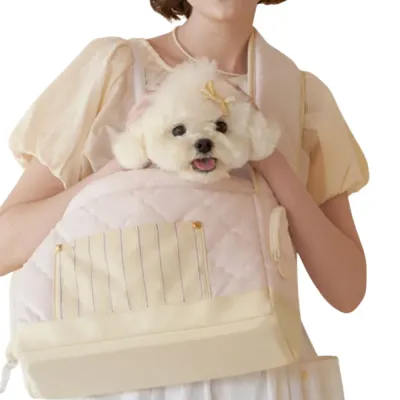 Pet Carrier Bag for Small Dogs Portable Shoulder Bag Outdoor Travel small dog sitting in soft pet carrier bag worn on shoulder outdoor portable dog travel bag