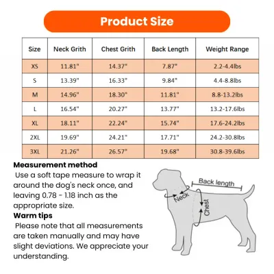 Dog Costume Size Chart with Neck Chest and Back Measurements dog costume size chart with neck girth chest girth back length and weight guide for pet clothing