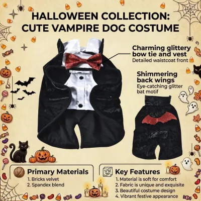 Halloween Vampire Dog Costume Features - Bow Tie and Bat Wings dog vampire costume features glitter bow tie waistcoat and bat wing design pet halloween apparel