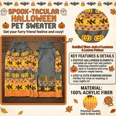 halloween dog sweater pumpkin knit acrylic fabric soft warm pet clothing details