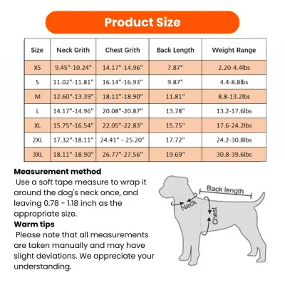 Dog Sweater Size Chart XS to 3XL Pet Clothing Measurement Guide dog sweater size chart xs to 3xl neck chest back length measurement guide pet clothing