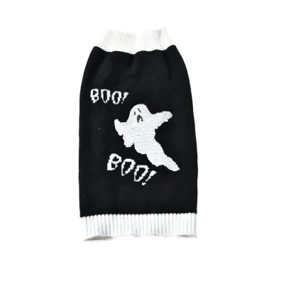 Halloween Dog Sweater White Ghost Knit Design Reversible Pet Clothes Wholesale white ghost halloween dog sweater reversible knit boo design pet apparel bulk