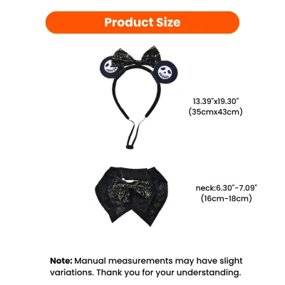 Halloween Dog Costume Size Guide Headband and Collar Measurements pet halloween costume size chart showing headband and collar dimensions for small dogs