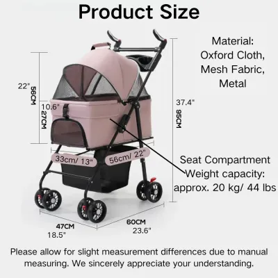 Deluxe Detachable Portable Foldable Pet Stroller with 4 Wheels Deluxe Detachable Portable Foldable Pet Stroller with 4 Wheels