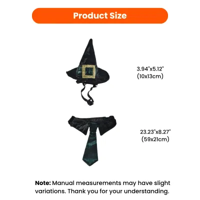 pet halloween costume size dimensions for hat and collar tie set