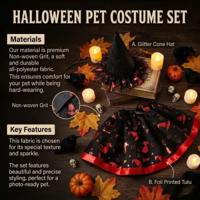 pet costume material detail glitter hat non woven fabric foil print tutu