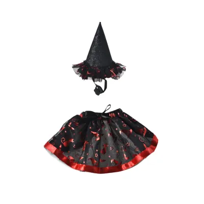 black red halloween pet costume set witch hat tutu dog cat outfit