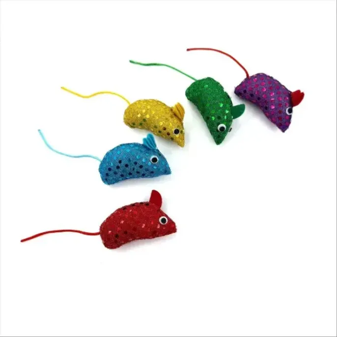 5 Pack Multi-Color Sequin Little Mouse Cat Toy for Cats