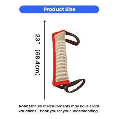 Dog Chew Toy Size 23 Inch Jute Bite Tug Toy Dimensions | Petfairs dog bite tug toy size 23 inch 58.4 cm with handle for training and chewing