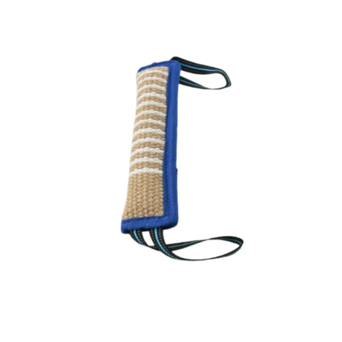 blue durable dog chew toy with jute fiber and handle for tug training