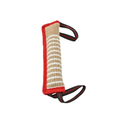 Red Dog Bite Tug Toy Durable Jute Chew Toy with Handle | Petfairs red dog bite tug toy made of jute fiber with strong handle for training